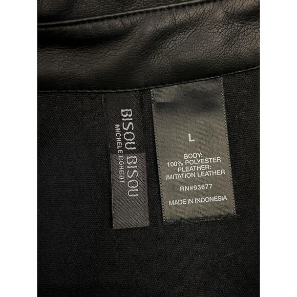 Bisou Bisou Blouse Womens Large Black Sheer Abstract Print Faux Leather Tunic - Picture 9 of 10